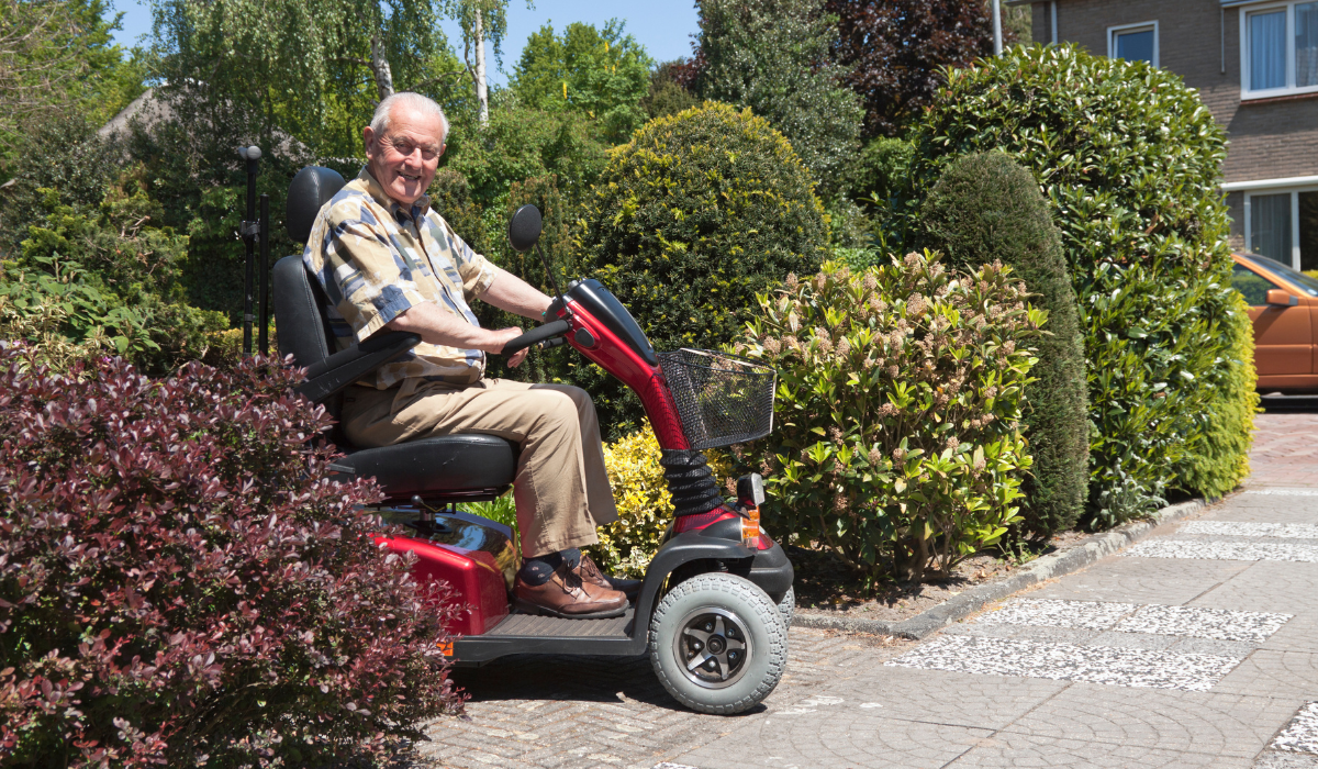 A mobility scooter parked indoors