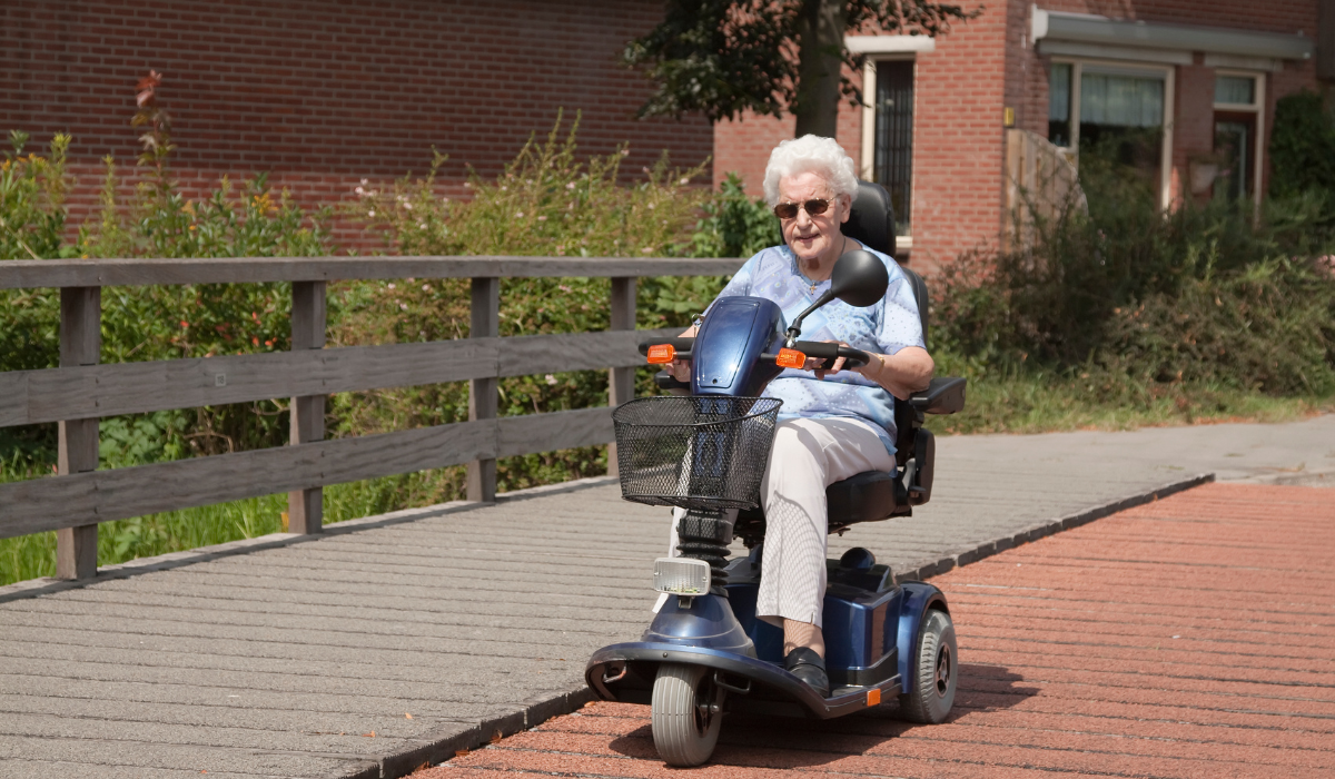 A mobility scooter on a paved path