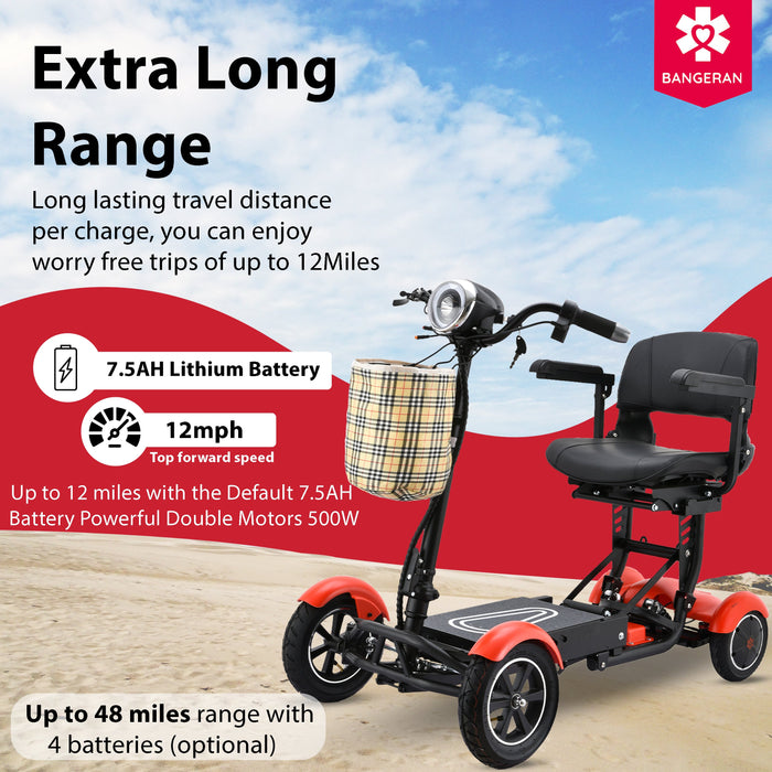 Bangeran Dragon Mobile EX Folding Travel Mobility Scooter - 300 lb Capacity
