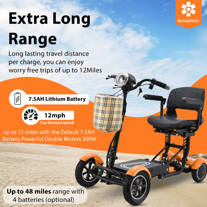 Bangeran Dragon Mobile EX Folding Travel Mobility Scooter - 300 lb Capacity