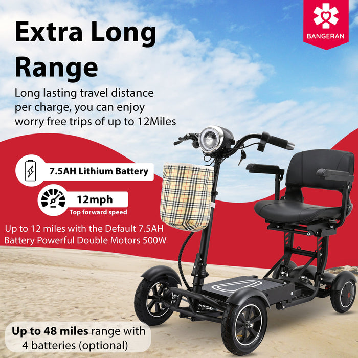 Bangeran Dragon Mobile EX Folding Travel Mobility Scooter - 300 lb Capacity