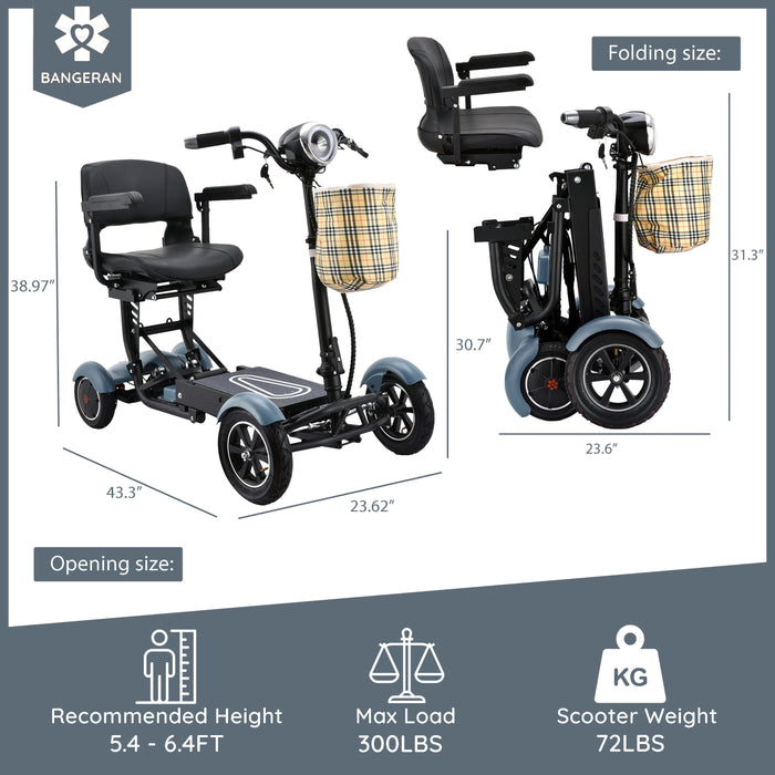 Bangeran Dragon Mobile EX Folding Travel Mobility Scooter - 300 lb Capacity