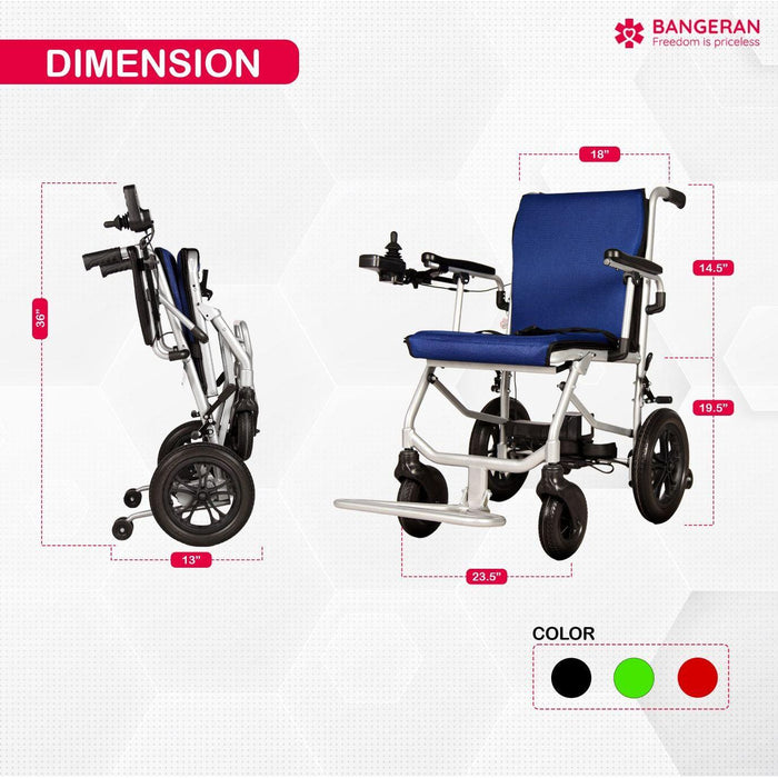 Bangeran Lite Wanderer Lightweight Folding Power Wheelchair - 31 lbs, 220 lb Capacity