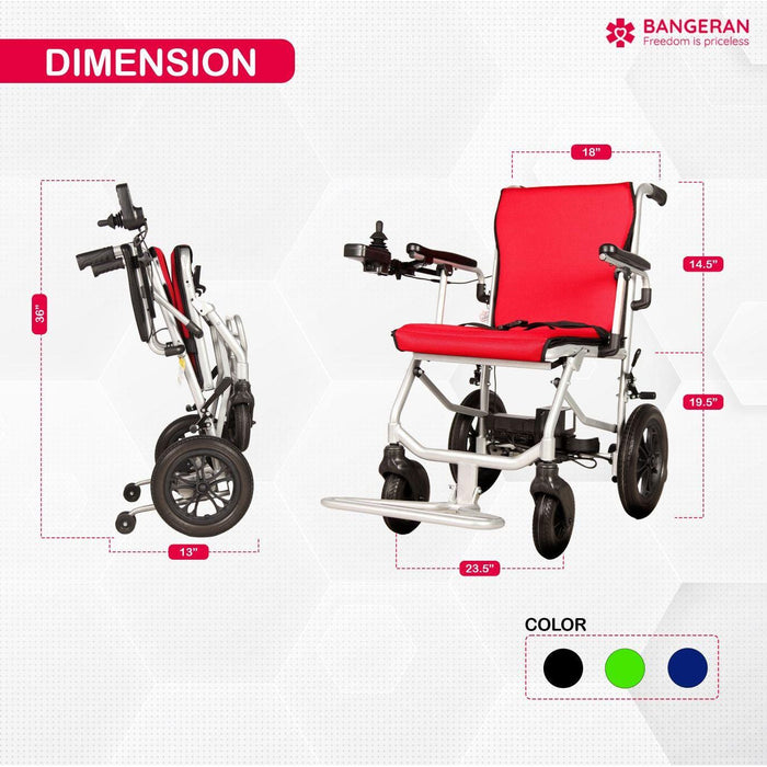 Bangeran Lite Wanderer Lightweight Folding Power Wheelchair - 31 lbs, 220 lb Capacity