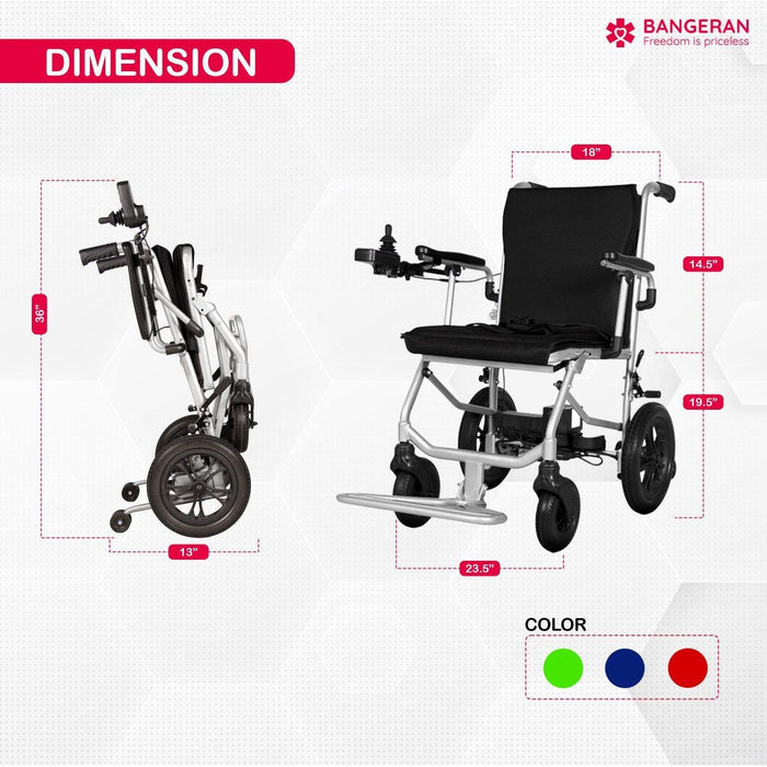Bangeran Lite Wanderer Lightweight Folding Power Wheelchair - 31 lbs, 220 lb Capacity