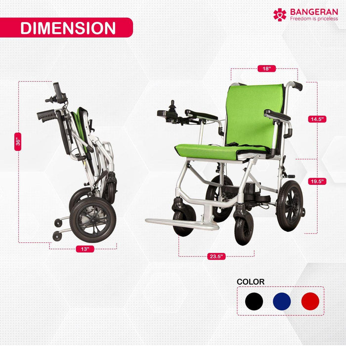 Bangeran Lite Wanderer Lightweight Folding Power Wheelchair - 31 lbs, 220 lb Capacity
