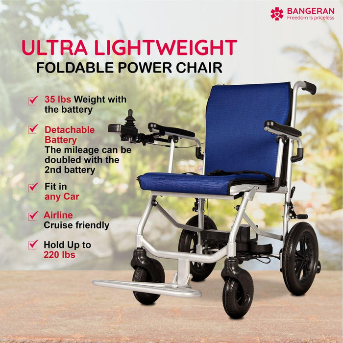 Bangeran Lite Wanderer Lightweight Folding Power Wheelchair - 31 lbs, 220 lb Capacity